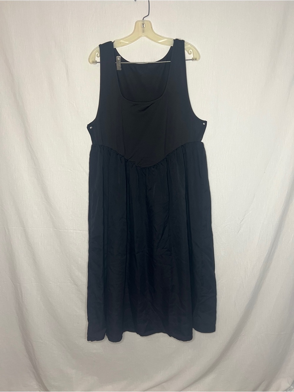 Black Tiered Sleeveless Midi Dress | Oversized Babydoll | Pockets | XL